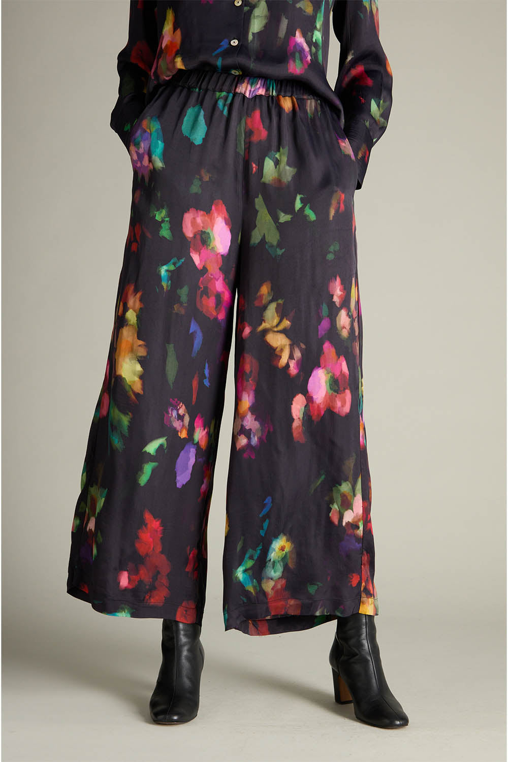 Abstract Painterly Floral Wide Trousers