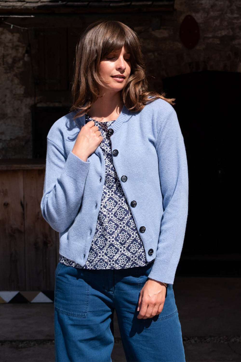 Eva Crew Neck Wool Cardigan