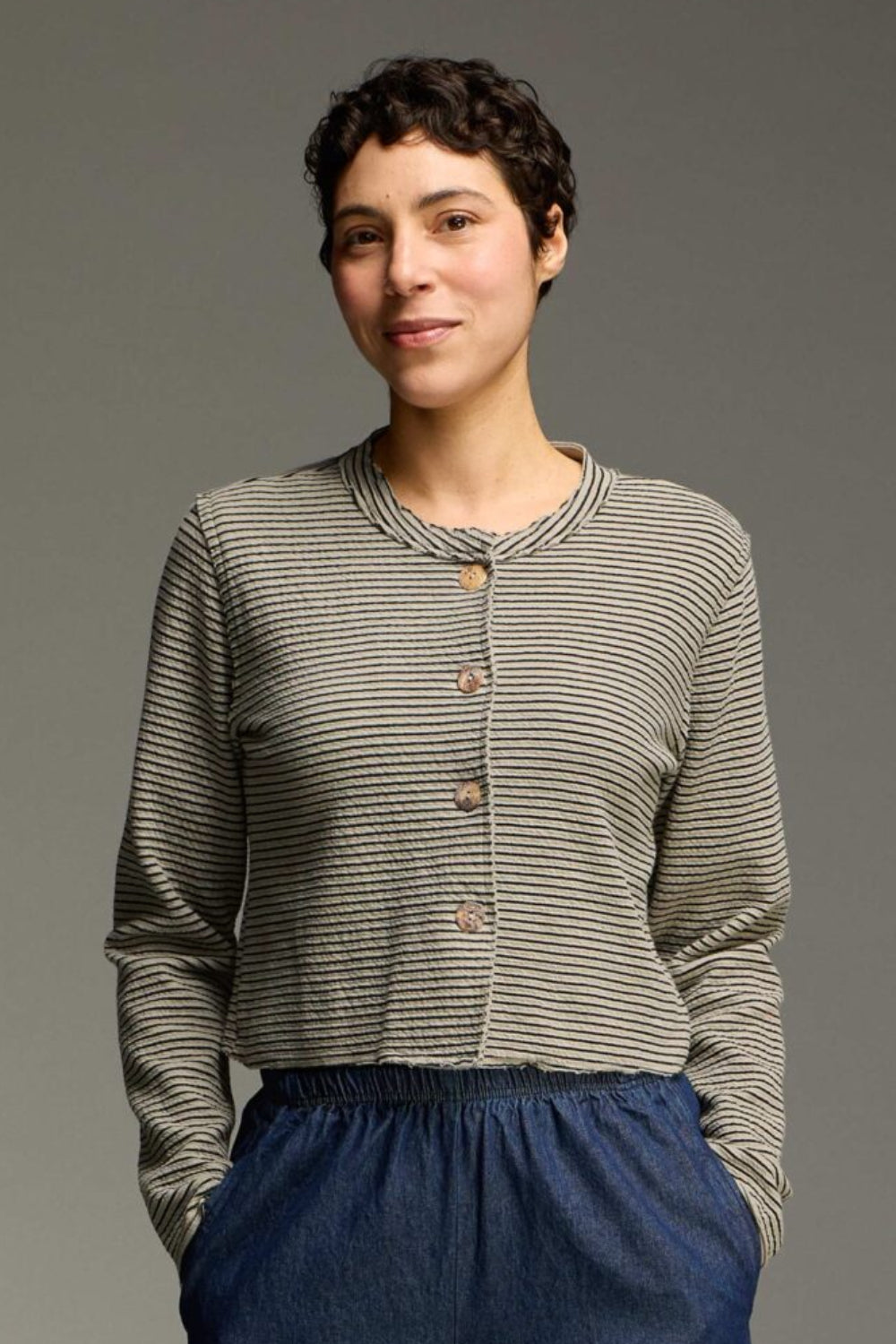 Double Stripe Crop Asymmetric Cardi