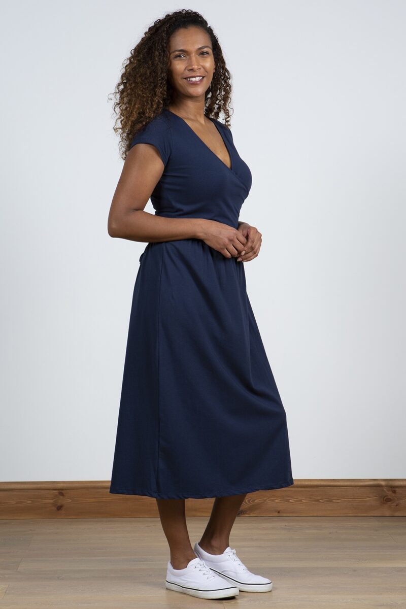 Lily and Me Wrap Midi Dress Plain Navy
