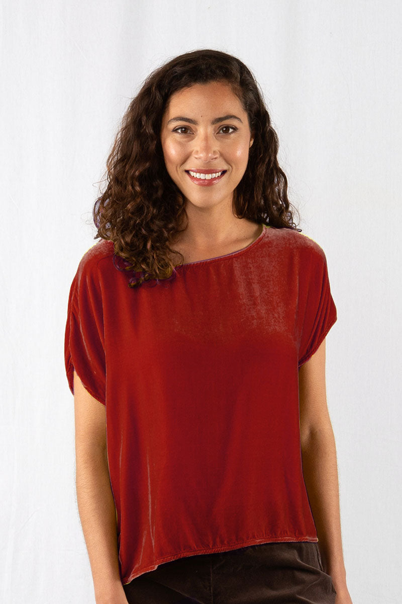 Cut Loose Velvet High Low Top Vintage Rose