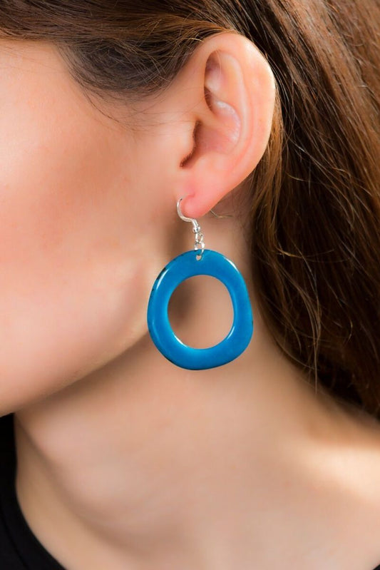 Pretty Pink Jewellery Loop Tagua Nut Earrings Blue