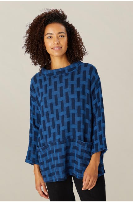 Sahara Jacquard Linen Boxy Top Royal