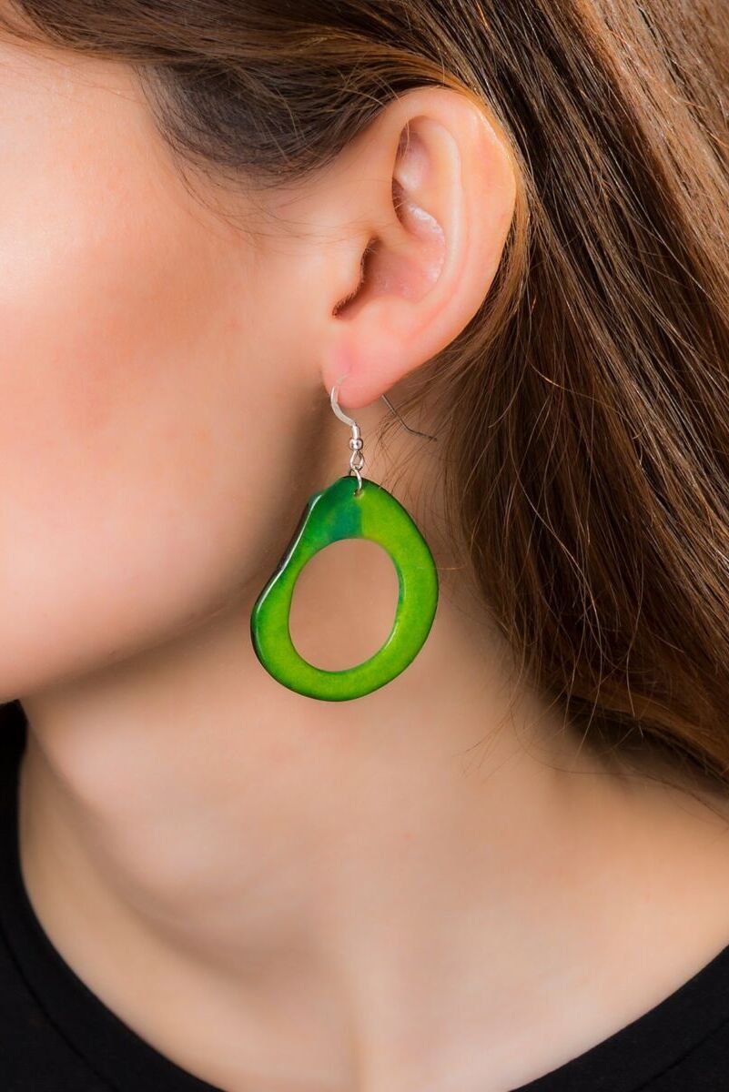 Pretty Pink Jewellery Loop Tagua Nut Earrings Green