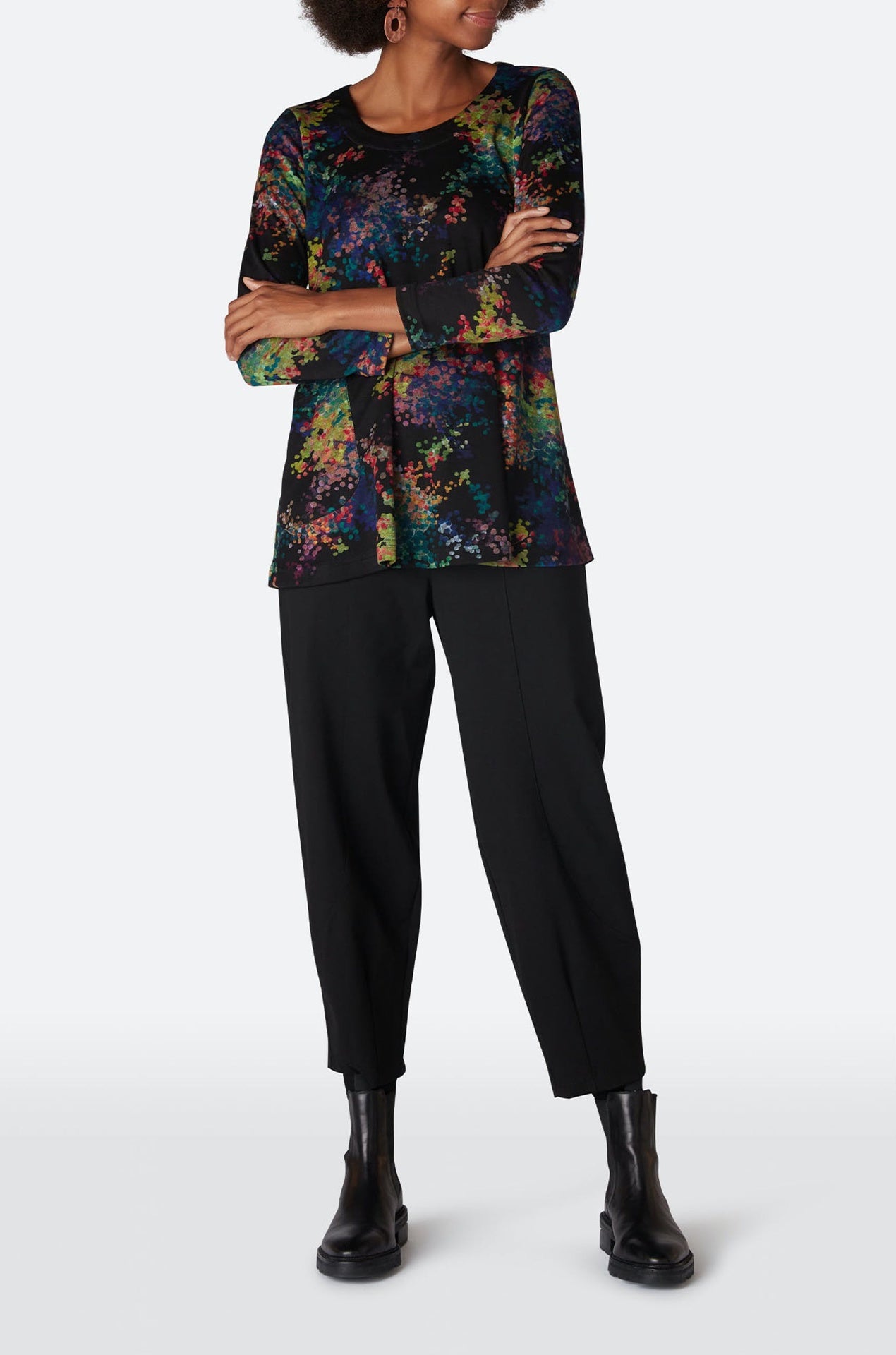 Sahara Colourful Spot Jersey Top Black