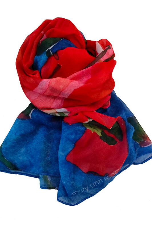 Mary Ann Rogers Poppies Scarf Red