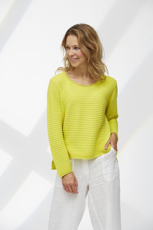 Yellow Label Ribbed Round Neck Sweater Lime Yellow