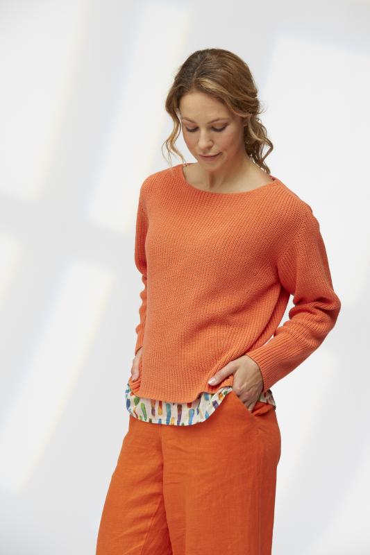 Yellow Label Cotton Boat Neck Sweater Orange Orange