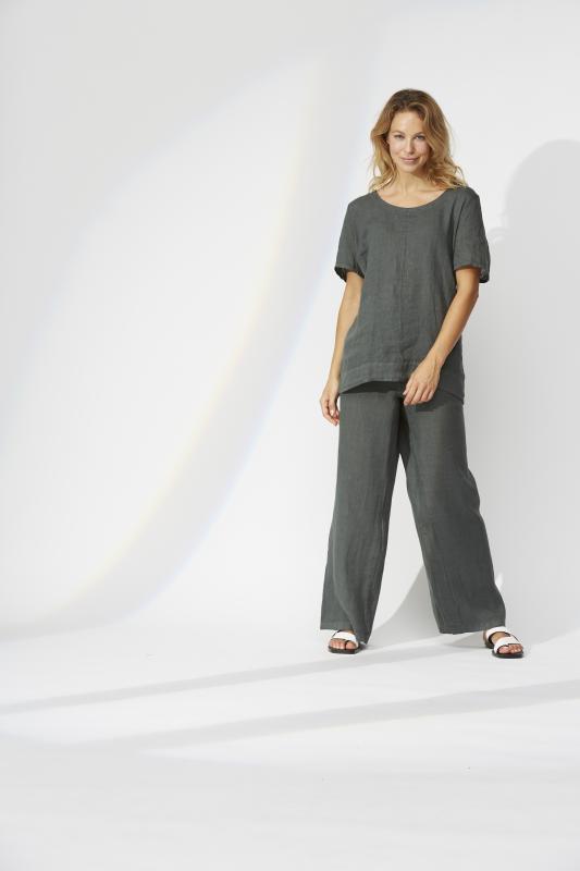 Yellow Label Straight Pants With Pockets Eucalyptus