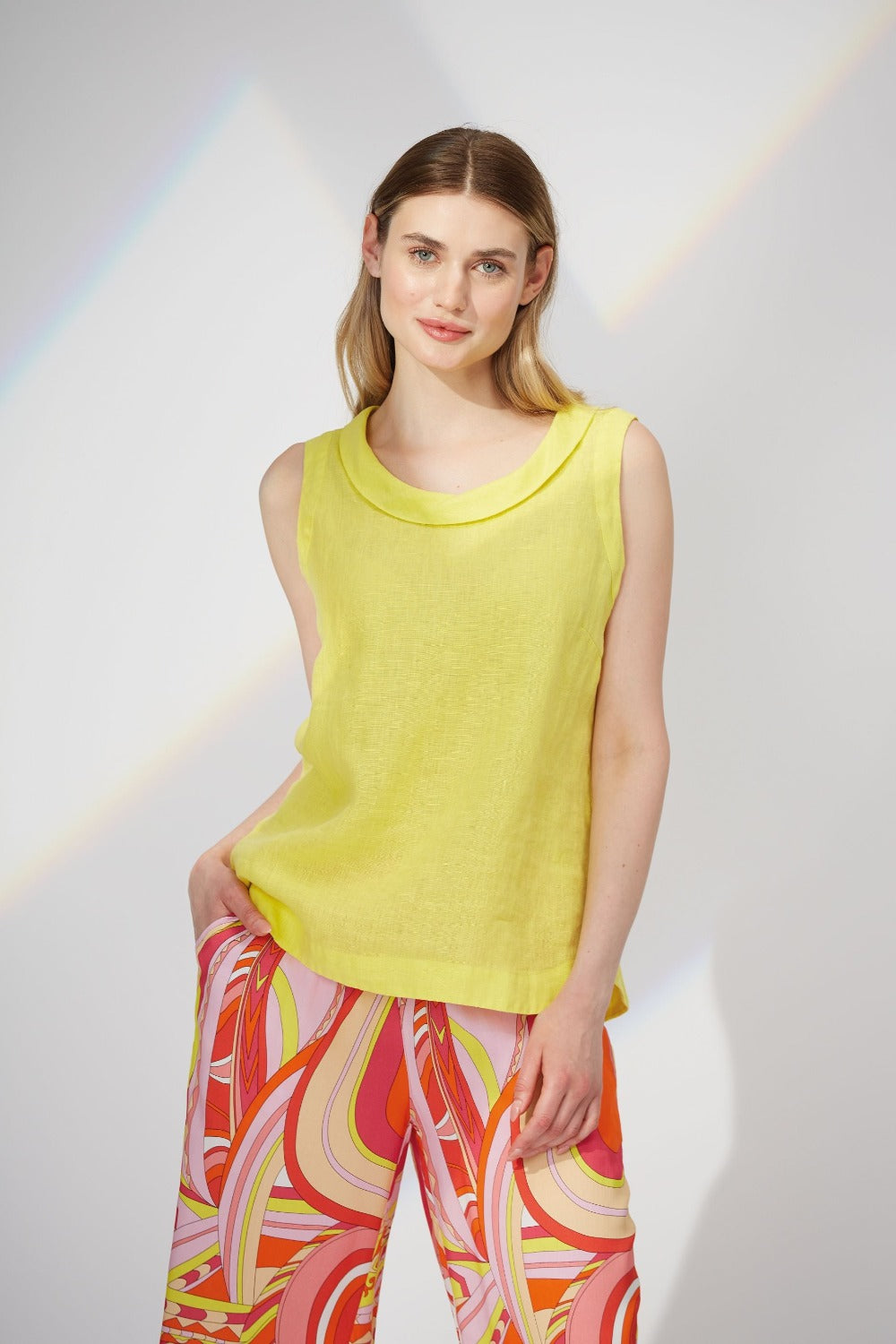Yellow Label Linen 1488 Top With Collar Yellow