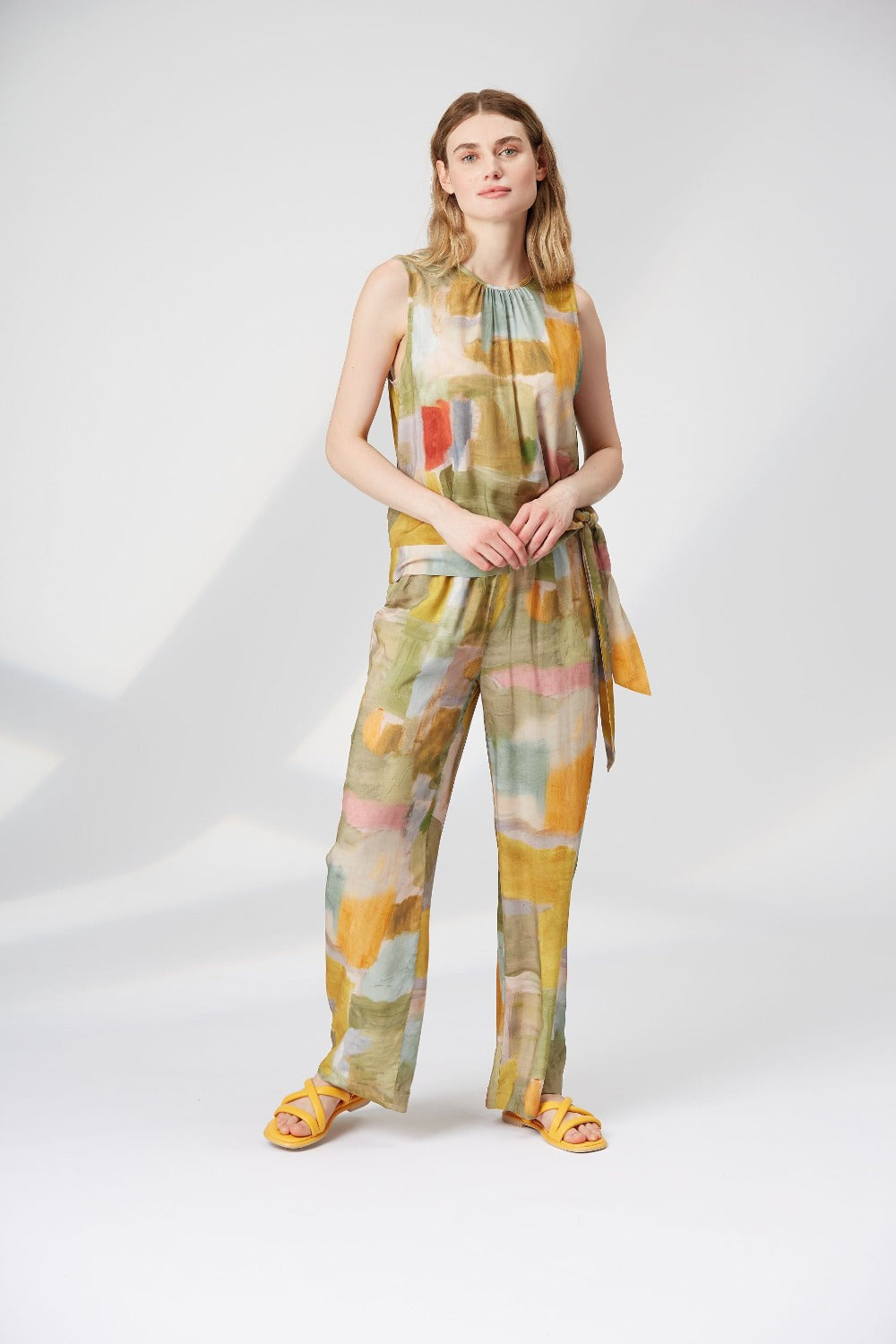 Yellow Label Printed Wide Pants Mandarine