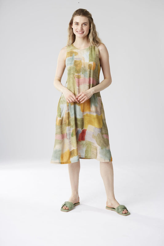 Yellow Label Printed 1490 Sleeveless Dress Mandarine