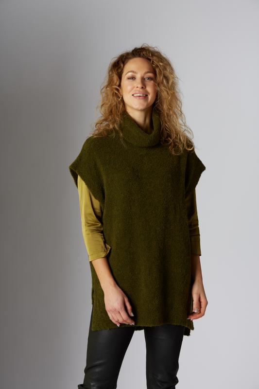 Yellow Label Oversized Roll Neck Tank Top Dark Olive