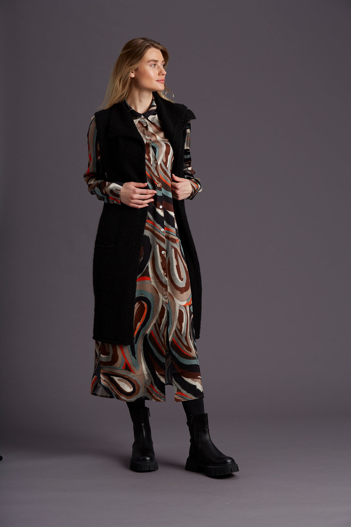 Yellow Label Long Knitted Alpaca Waistcoat Black