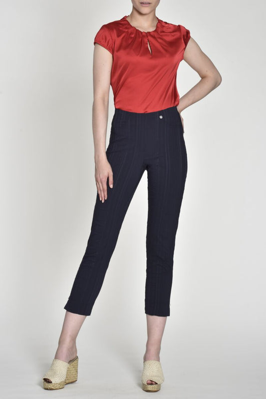 Robell Bella 09 Seersucker 68cm Trousers Navy