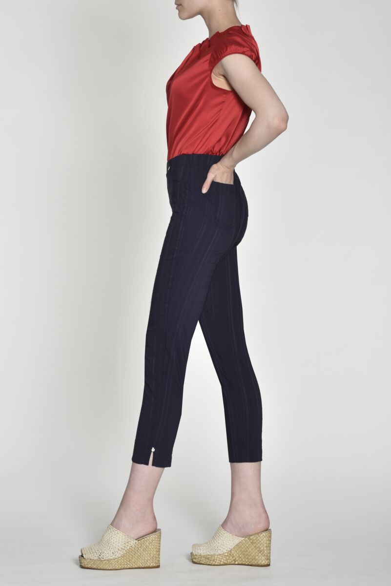 Robell Bella 09 Seersucker 68cm Trousers Navy