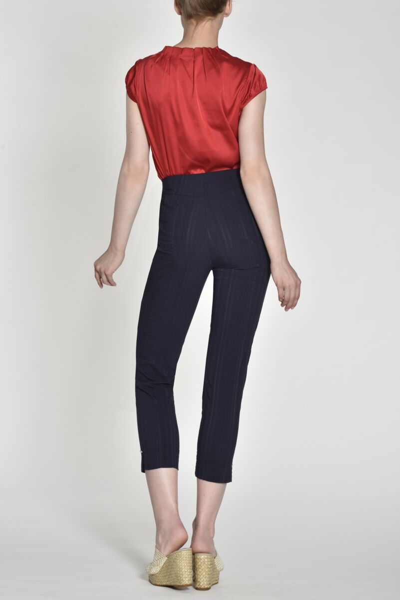 Robell Bella 09 Seersucker 68cm Trousers Navy