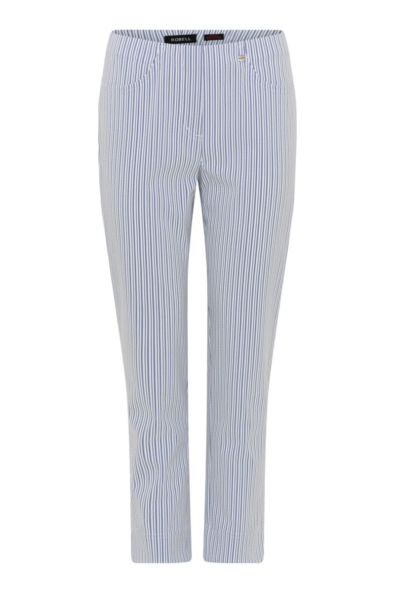Robell Bella Seersucker Stripe Trousers Blue