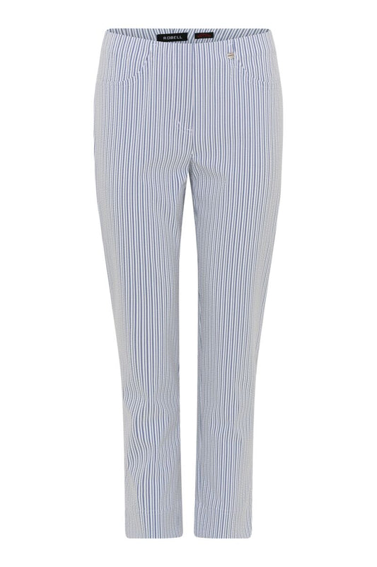 Robell Bella Seersucker Stripe Trousers Blue
