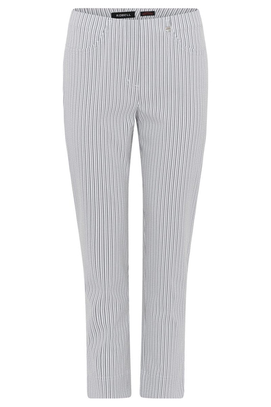 Robell Bella Seersucker Stripe Trousers Grey