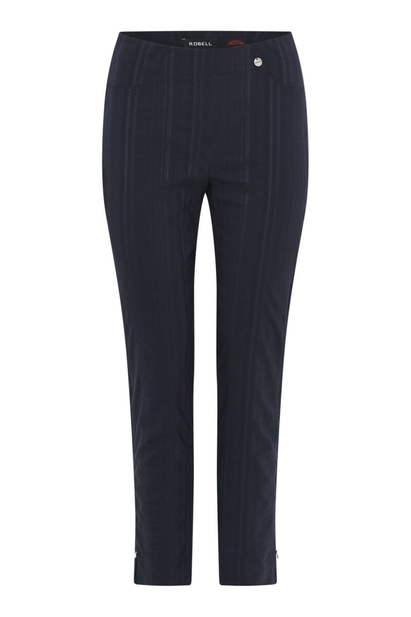 Robell Bella 09 Seersucker 68cm Trousers Navy