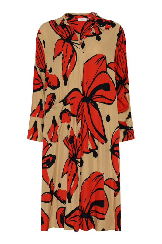 NOEN Big Flower Print Shirt Dress Orange