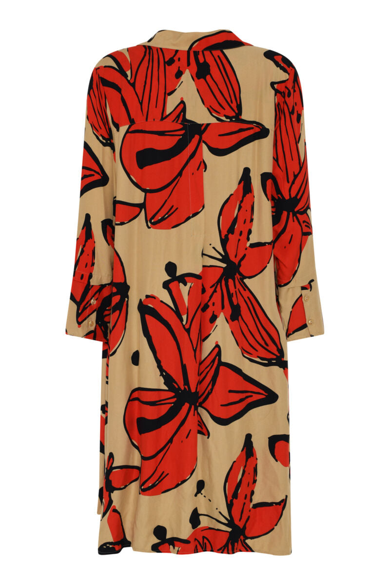 NOEN Big Flower Print Shirt Dress Orange