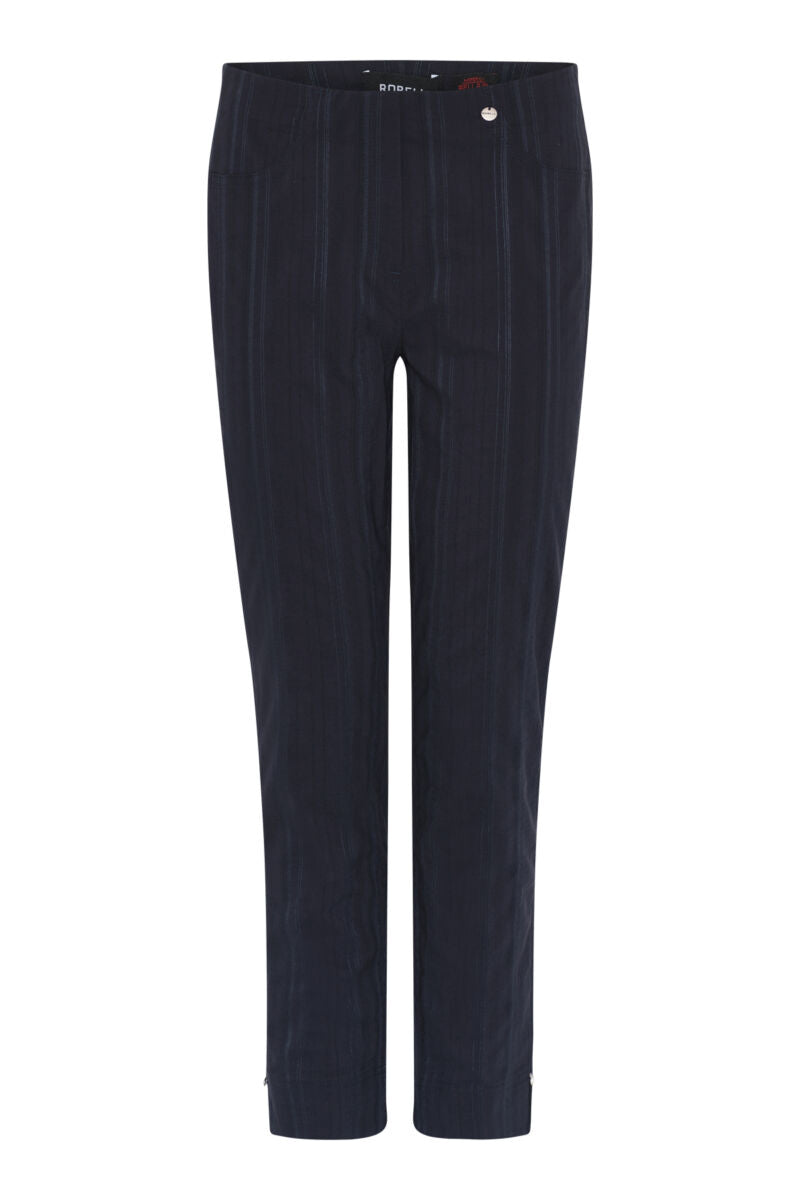Robell Bella 09 68cm Seersucker Trousers Navy Blue