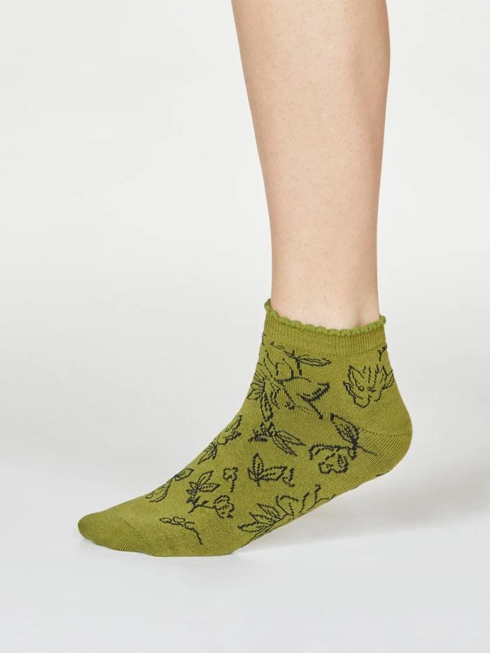 Thought Gollie Floral Socks Olive
