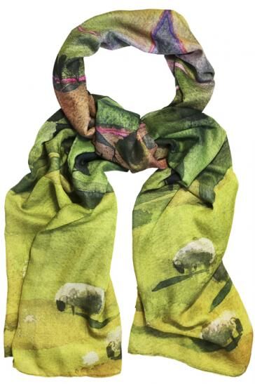 Mary Ann Rogers Hills and Trees Scarf Green