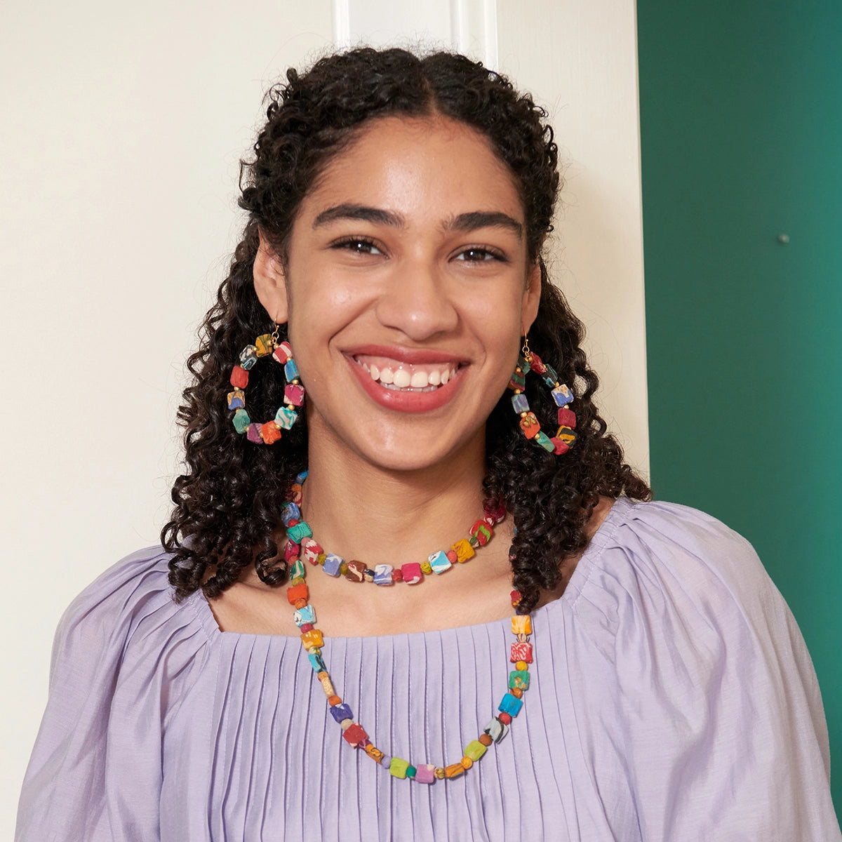 Kantha Dotted Square Long Necklace