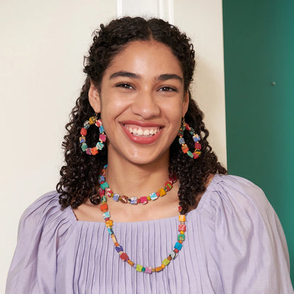 Kantha Dotted Square Long Necklace
