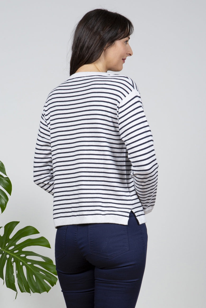 Lily and Me Meadow Stripe Jumper Silver Navy