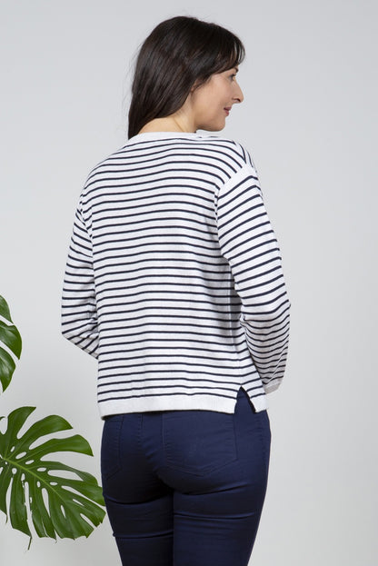 Lily and Me Meadow Stripe Jumper Silver Navy