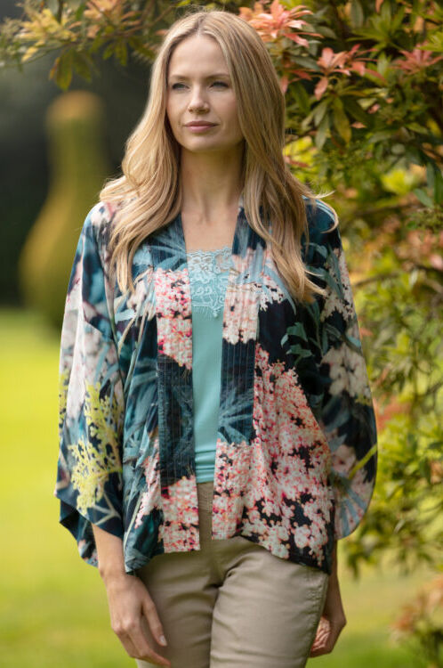 From My Mothers Garden Black Lace Kimono Willow Green