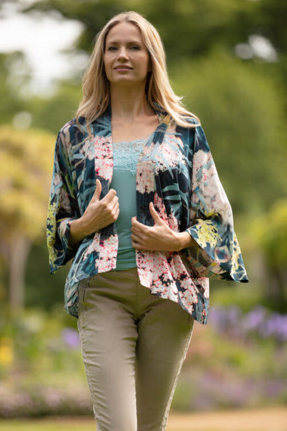 From My Mothers Garden Black Lace Kimono Willow Green