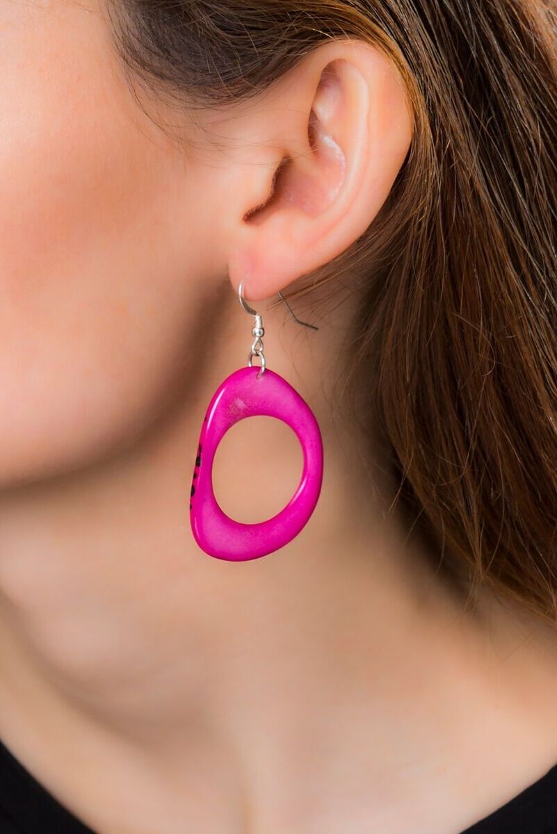 Pretty Pink Jewellery Loop Tagua Nut Earrings Pink