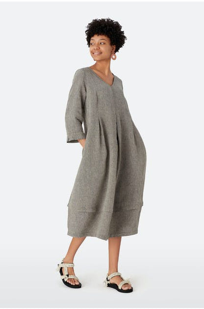 Sahara Cross Dye Linen Bubble Dress Pebble