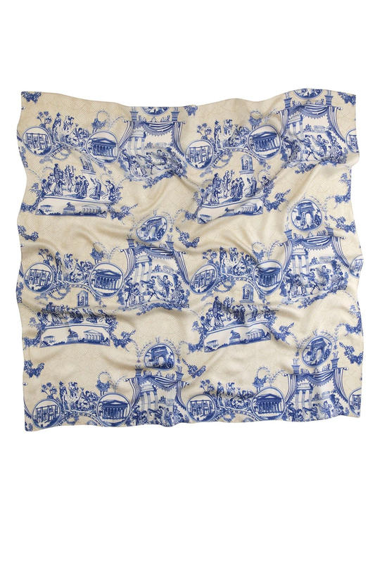 One Hundred Stars Ancient Columns Silk Scarf Blue