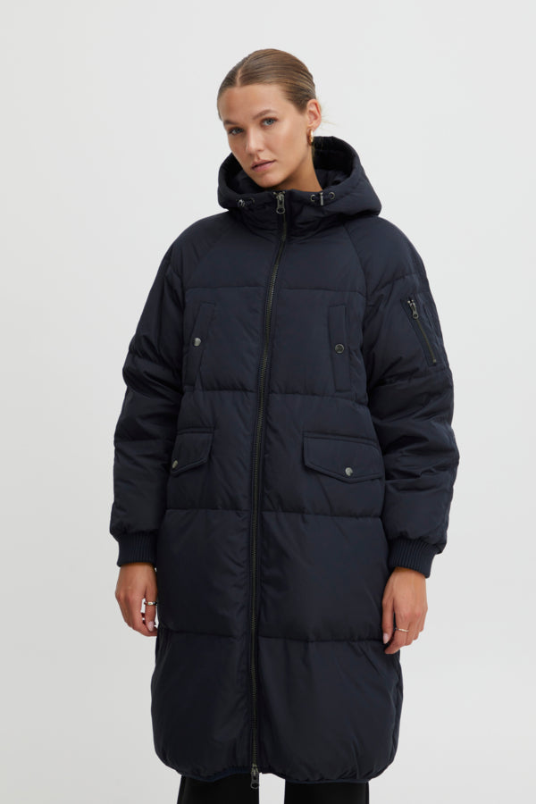 Ichi Bunala Down Coat Dark Navy Blue