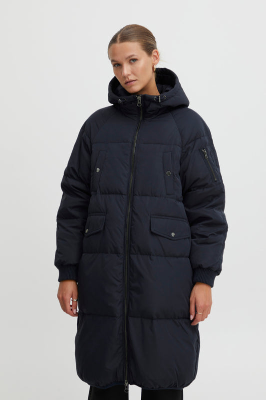Ichi Bunala Down Coat Dark Navy Blue