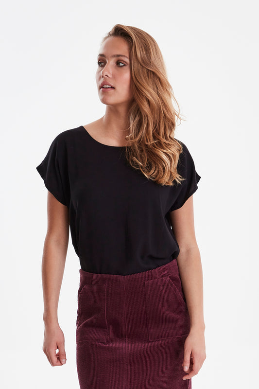 Ichi Maja Short Sleeve Top Black Black