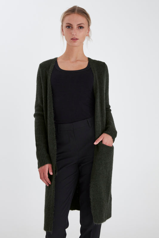 Ichi Kamara Long Cardigan Kombu Green