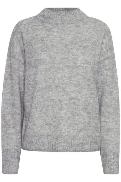 Ichi Kamara Jumper Plain Grey Melange Grey