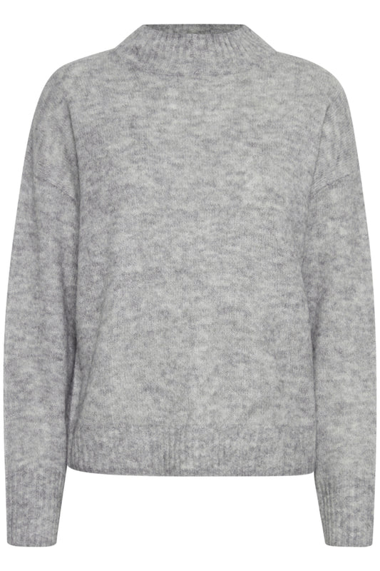 Ichi Kamara Jumper Plain Grey Melange Grey