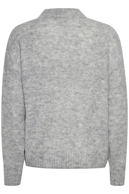 Ichi Kamara Jumper Plain Grey Melange Grey