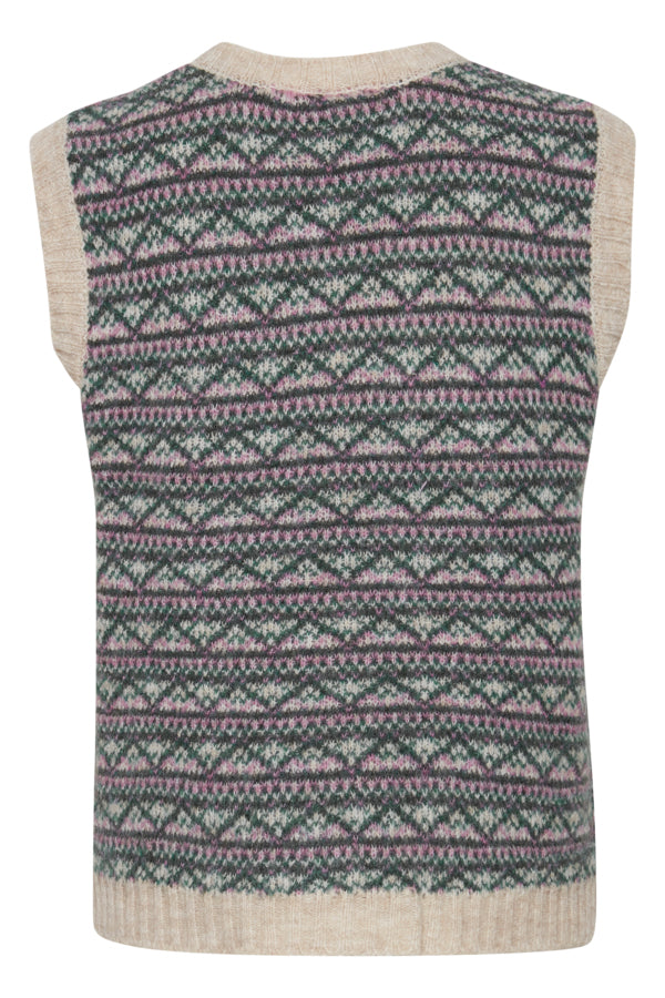 Ichi Povoke Waistcoat Oatmeal Off-White