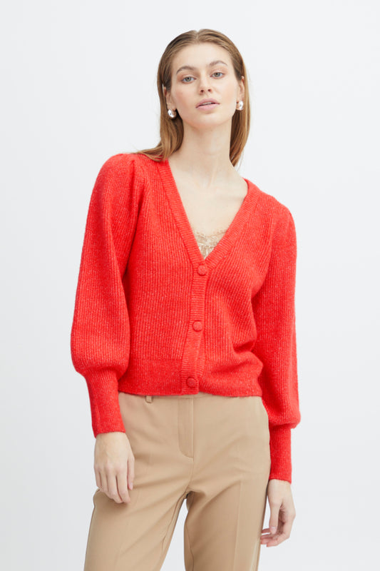 Ichi Dusty Cardigan Poppy Orange