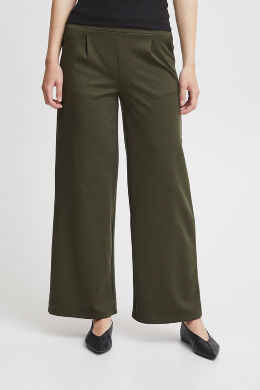 Ichi Kate Sus Wide Trousers Forest Green