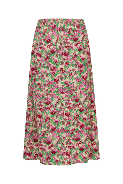 Ichi Enora Skirt Structured Flower Green Pink